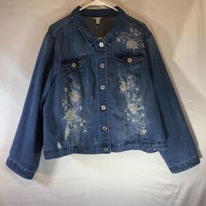 Cato Embroidered Denim Jacket Floral Boho Cottagecore 22W 24W Classic Feminine